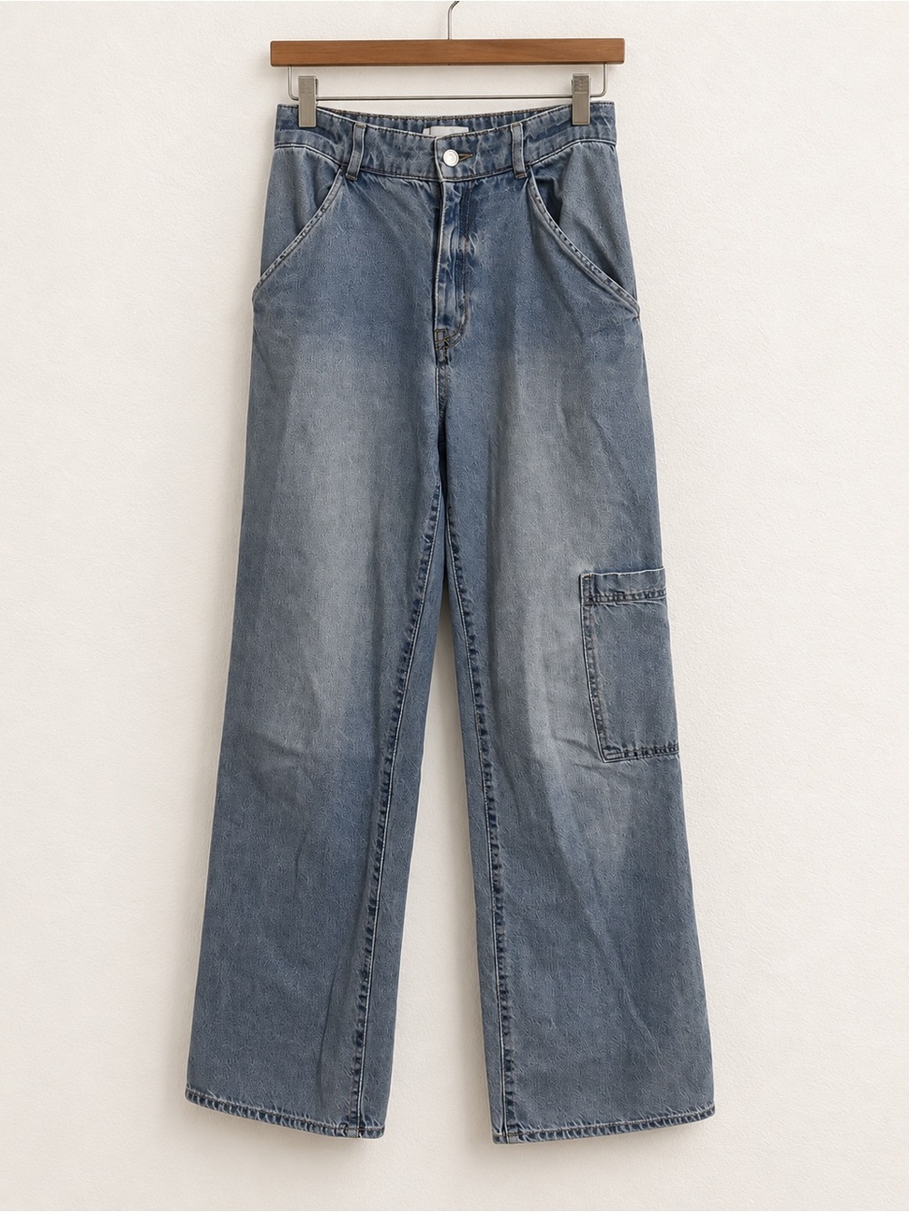 H&M High Wasted Carpenter Jeans Wide Leg Utility Side Pocket Denim Sz 6